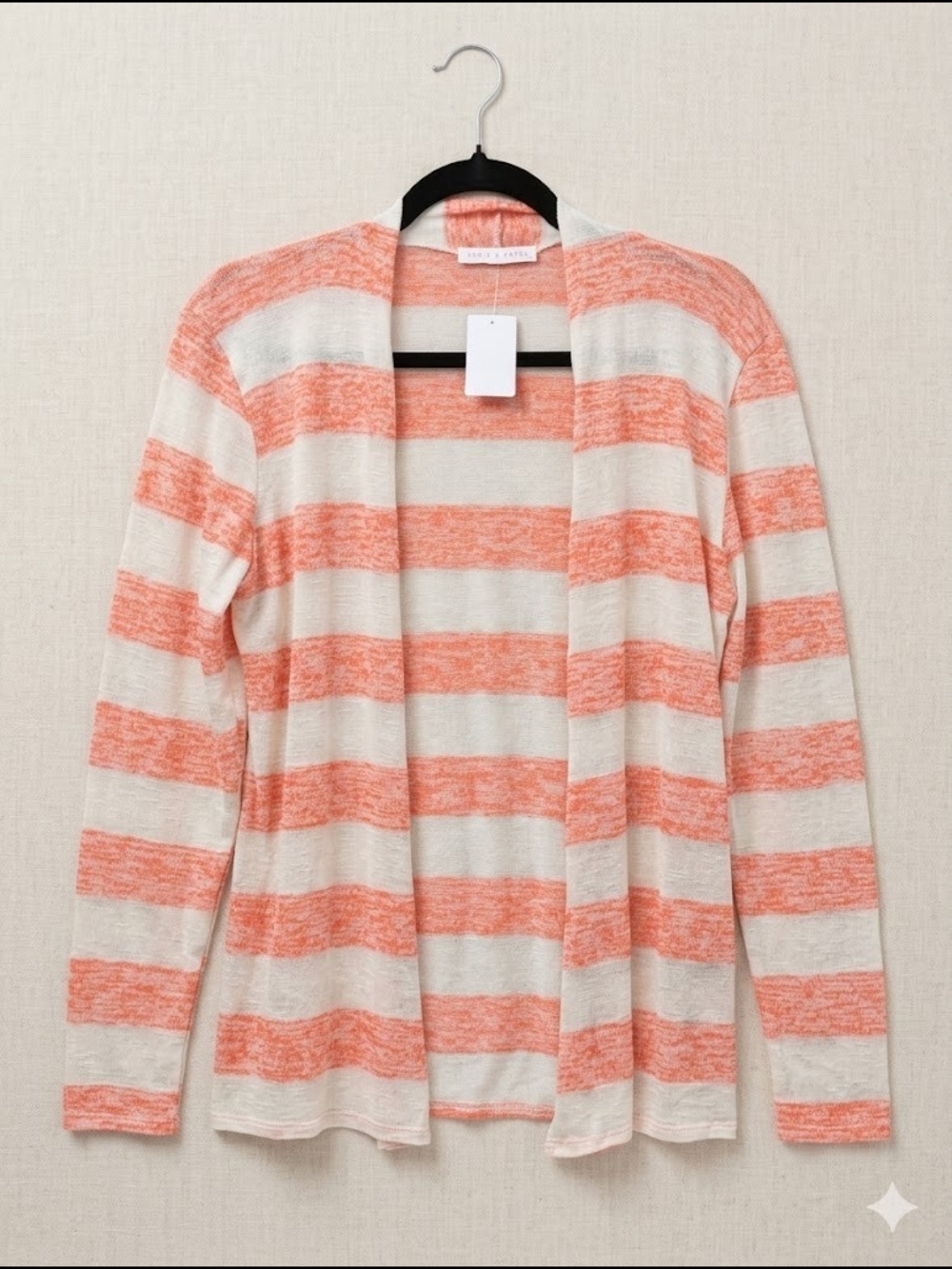 Chris & Carol Striped Open Cardigan in Coral and Cream - Picture 3 of 11